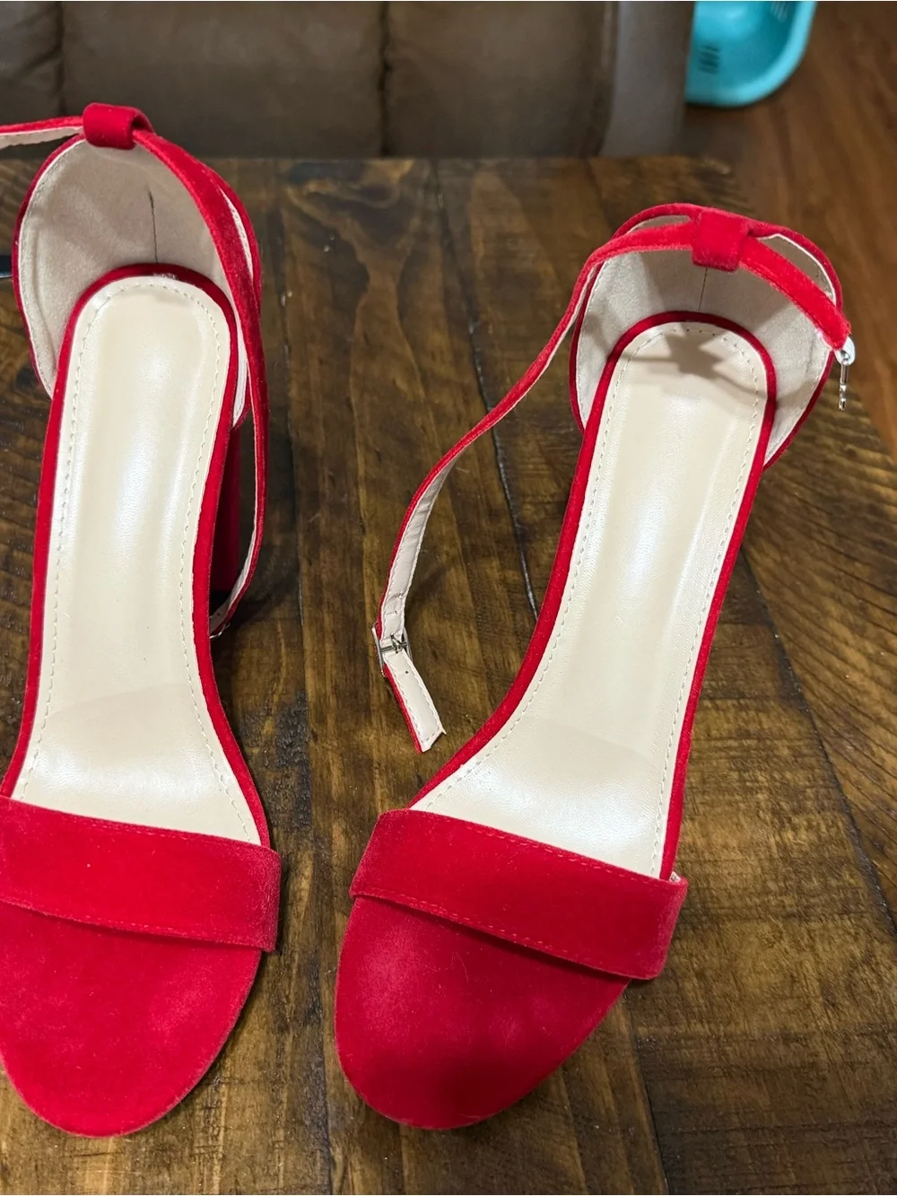 Red Velvet Ankle Strap Heels for Women